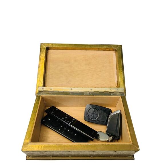 Vintage 12” Brass Casket Box Jewelry Dresser Parlor Trinket Home Decor - Picture 10 of 16